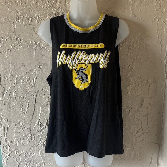 Warner Bros. Tops - Harry Potter Hufflepuff Tank Top Gray and Yellow W/ Banner Flag